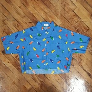 Cropped short sleeve button down popsicle shirt